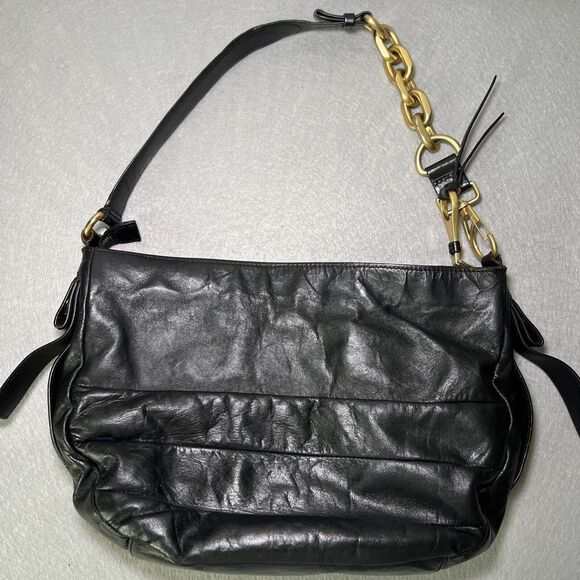 Vintage Juicy Couture Leather Purse Y2K Handbag Black Brass Chunky Chain - Picture 6 of 16